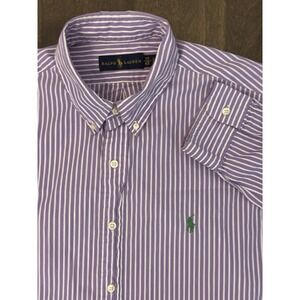 Polo Ralph Lauren Classic Fit Shirt Men Sz 17 Button Up Purple Stripe Green Pony